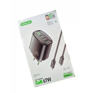 Зарядний пристрій Type-C to Type-C Gerlax GA-42 GaN Black 2PD+USB 67W