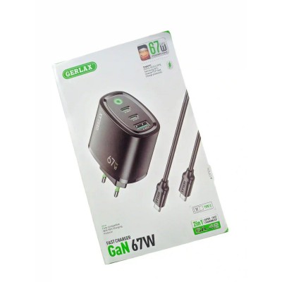 Зарядний пристрій Type-C to Type-C Gerlax GA-42 GaN Black 2PD+USB 67W